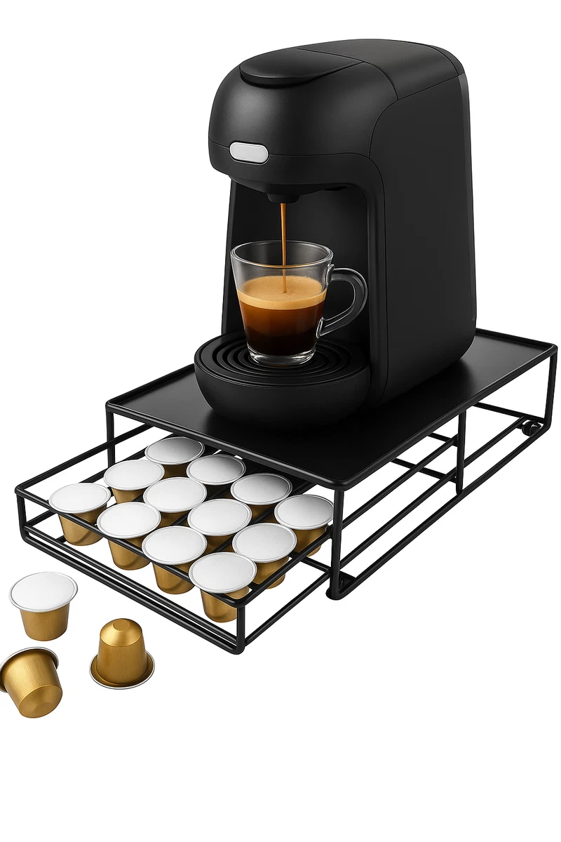Portacapsule Caffè Con Cassetti Per 50 Capsule Nespresso - Contenitore In Legno E Nero Per Stazione Caffè - 3