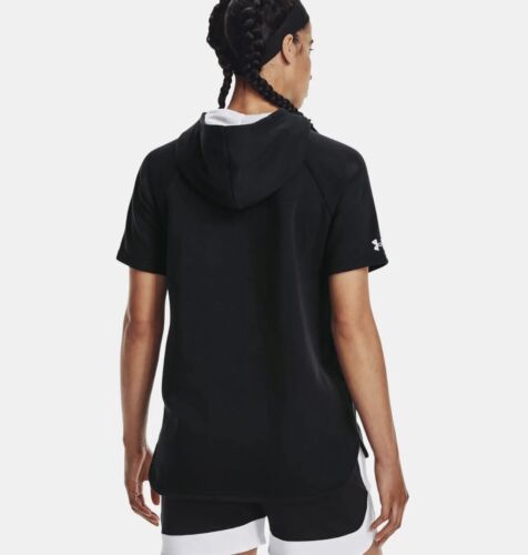 Under Armour Women's UA Short Sleeve Hoodie Black Loose Fit - L NWT - Picture 9 of 9