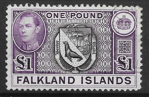 FALKLAND ISLANDS SG163 1938 £1 BLACK & VIOLET USED