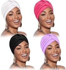 Syhood 4 Pieces Turbans for One Size, Black, White, Rose Red, Light Purple 