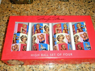 MARILYN MONROE SET LOT X 4 HIGH HI-BALL 10 OZ GLASSES SET FULL WRAP GREAT PICS!!