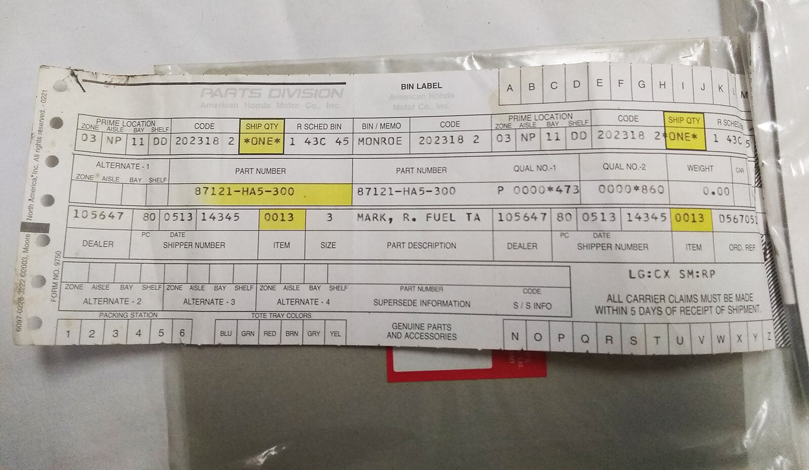Vintage Honda 350X ATC Gas tank Decals Graphic Part No. 87121HA5300