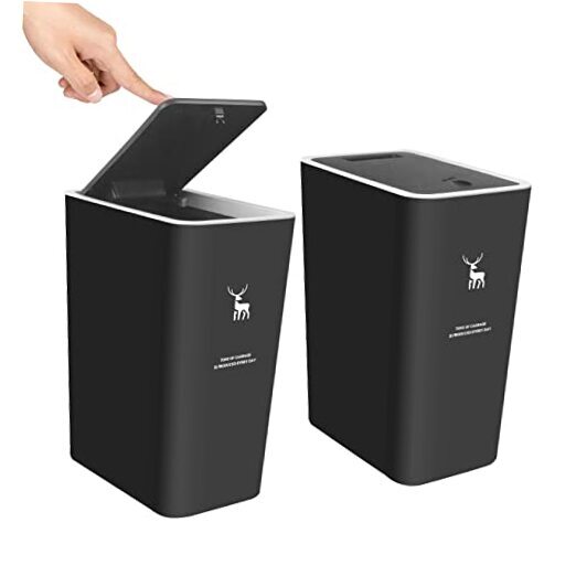 Trash Can with Lid, 2 Pack 4 Gallons/5 Liters Garbage Can with Press 1 Black-image