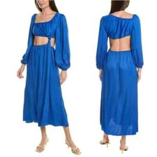 New Farm Rio Blue Satin Cutout Midi Dress Women's Size Large