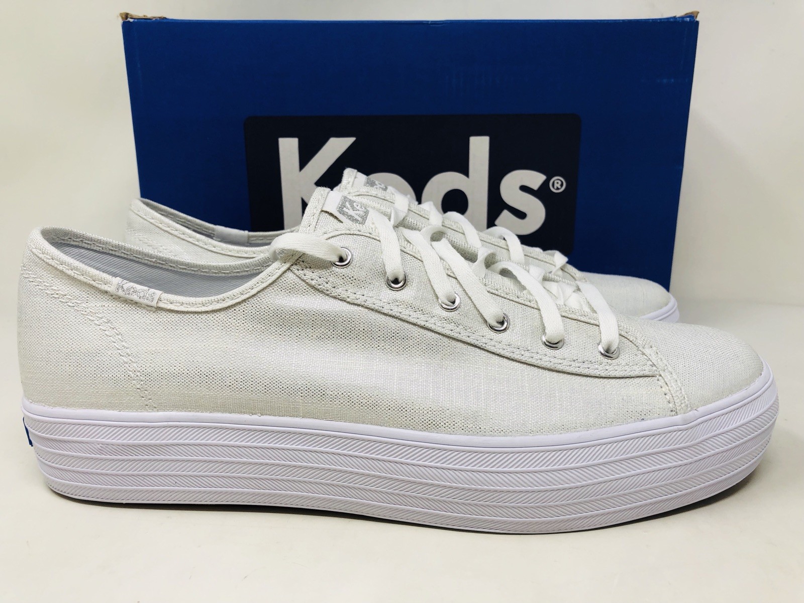 keds triple kick metallic linen silver
