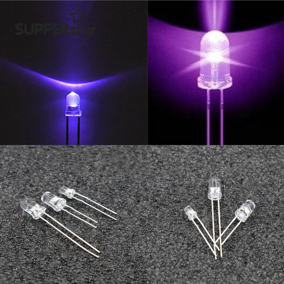 LED Emitting Diode 3/5mm Round UV Purple 365-400nm Super-Bright CLEAR ASS - Bild 2 von 3