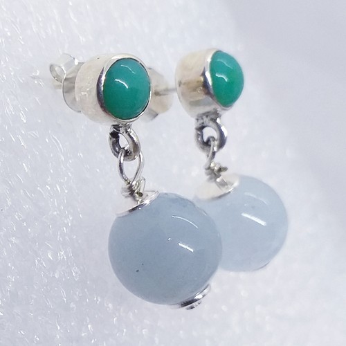 ECHTER NATUR Chrysopras Ohrringe Ohrhänger Ohrstecker 925 Silber Aquamarin - Bild 2 von 3