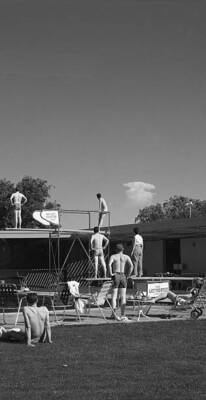 An A-Bomb Pause for Play - Early morning bathers at a hotel po - 1953 Old Photo