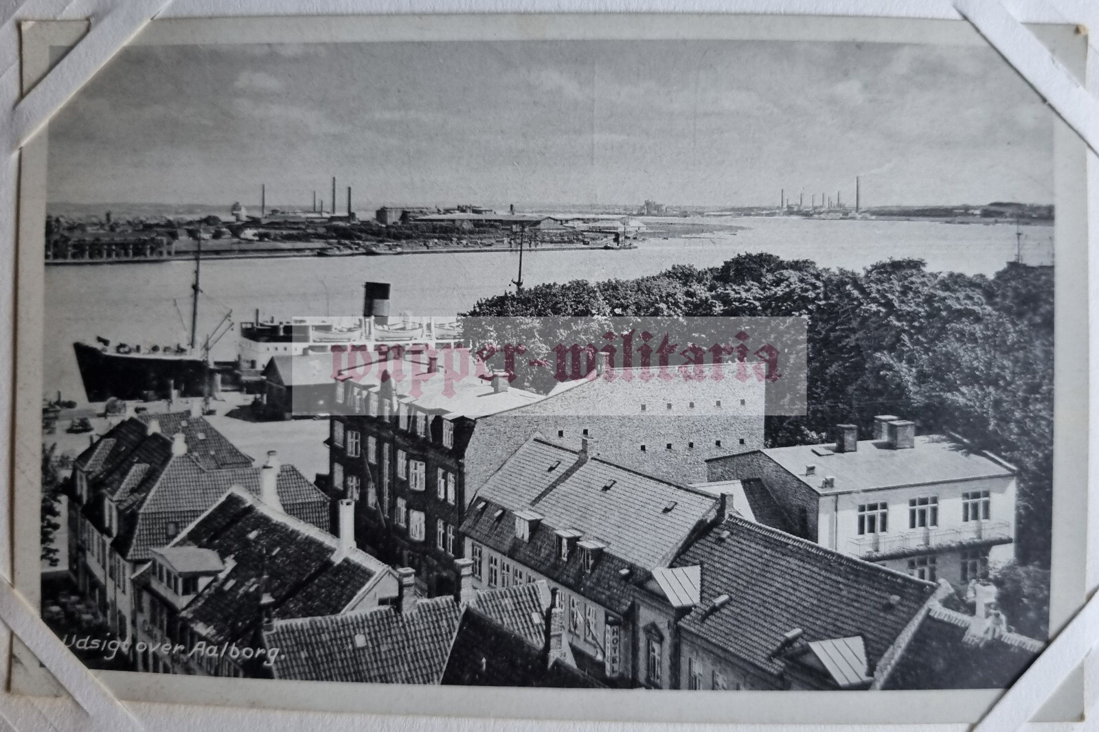 Genuine PK AK WW2 Aalborg View Ship Denmark A011-119