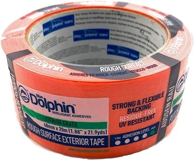 BLUE DOLPHIN Rough Surface Exterior Masking Tape Heavy Duty Clean Peel UV Resistant, Orange