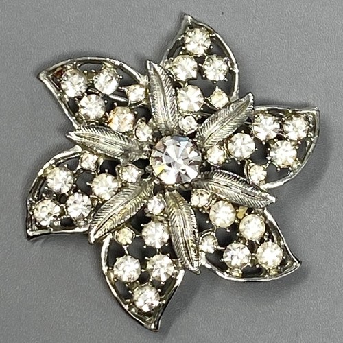 Pearl Rhinestone Crystal Half Moon Brooch Pin - Silver-Tone Clear, 1.97 Inches
