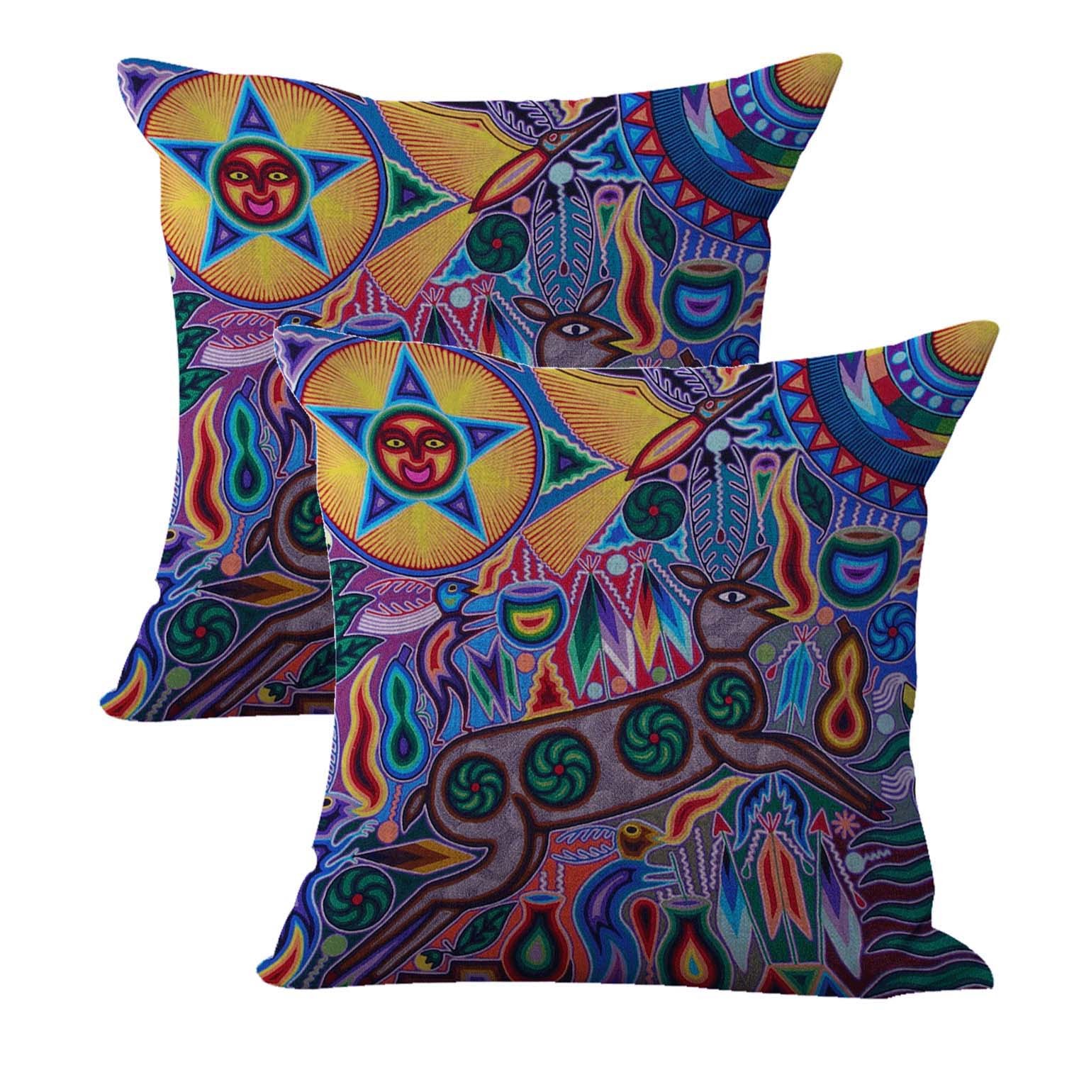 2pcs Mexican folk art print pillow covers decorative cushion cases  -image