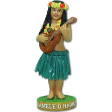 HAWAIIAN Mini Hula Girl with Ukulele Dashboard Doll Shaker Bobble Head Nodder