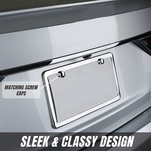 2pcs Silver Chrome Plated Rust Stainless Steel License Plate Holder Weatherproof - Foto 2 di 8