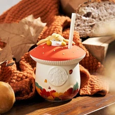 NEW Starbucks China Autumn Lazy Bunny Mushroom Shape 12oz Ceramic Cup Rabbit