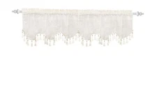 Decorative Sheer Valance Embroidered Floral Design Scallop Border Beaded Trim