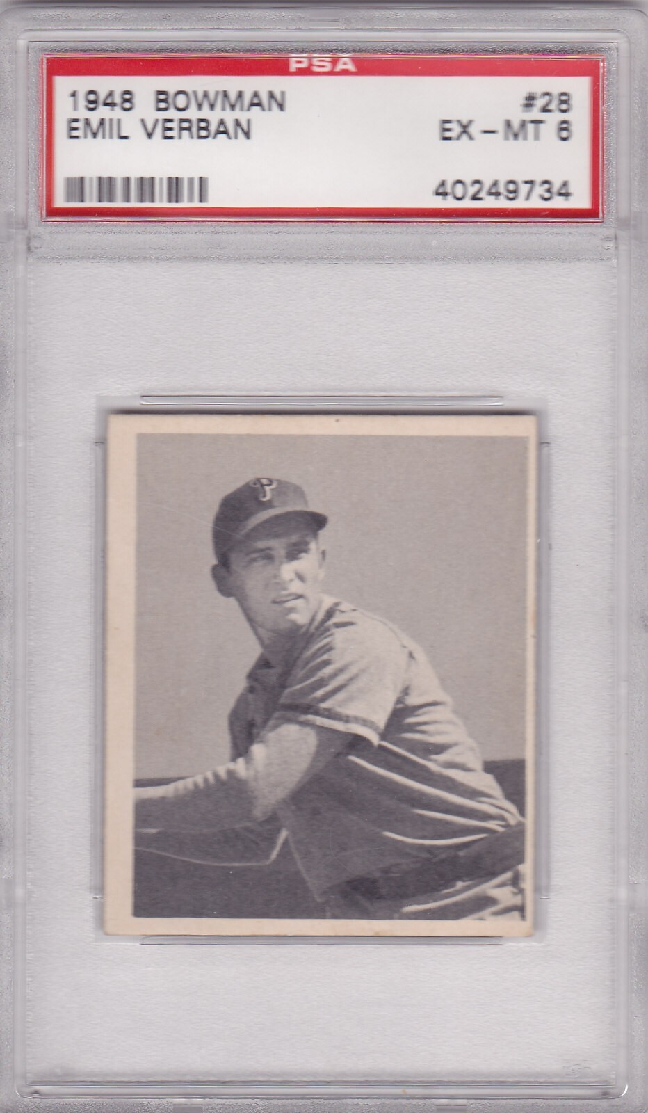 1948 Bowman #28 EMIL VERBAN PSA 6 SP Philadelphia Phillies "The Antelope"
