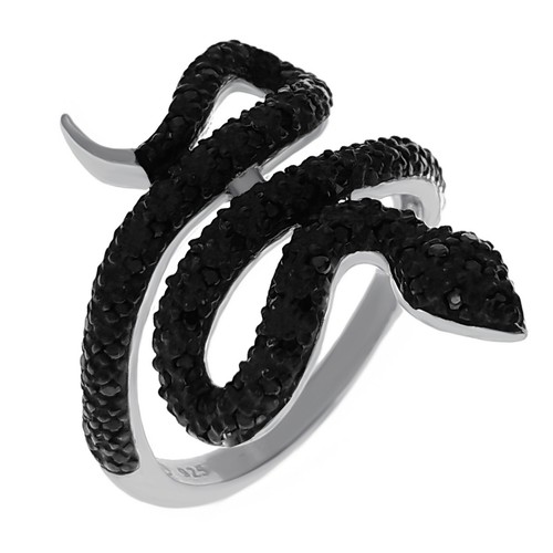 Bague Serpent En Argent 925 Rhodié Et Zirconium - Taille Au Choix, Noir, Neuf Avec étiquettes