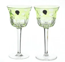 Waterford Simply Lime Cut to Clear Crystal Wine Goblets Excellent No Box