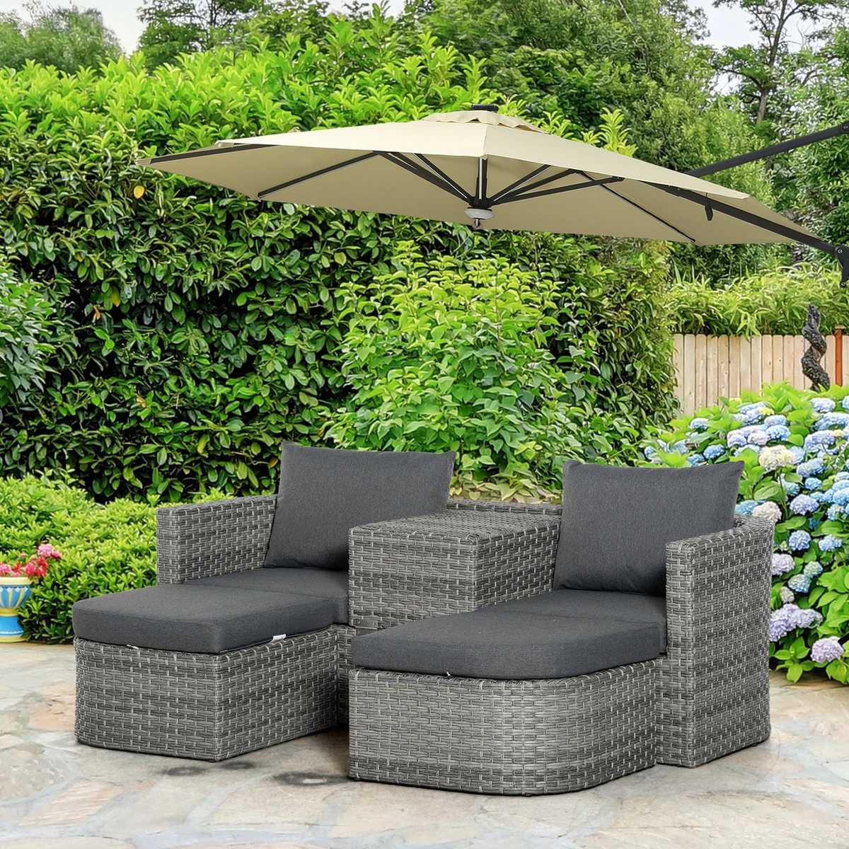 3 PCS Free Combination Outdoor Rattan Sofa Set Double Chaise