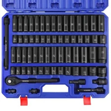 WORKPRO 65PC 1/2" Black Pneumatic Impact Sleeve Set With Blue Plastic Box Repair