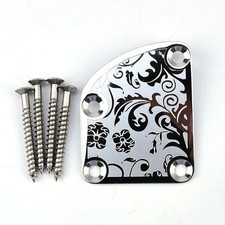 Stainless Steel Engraved Electric Guitar Neck Plate 4-Bolt Curved Neck Joint