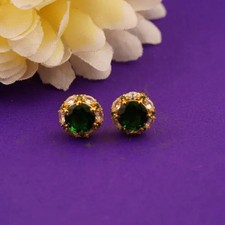 1 CT Round Cut Lab Created Emerald Girls Stud Earrings 14K Yellow Gold Plated