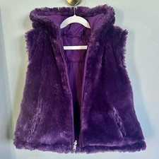 KC Collections Girls 7/8 Reversible Faux Fur Puffer Vest Purple Hooded