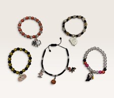 Halloween Charm Stack Bracelet Lot 5pc Ghost Bat Pumpkin Reaper Witch Cat