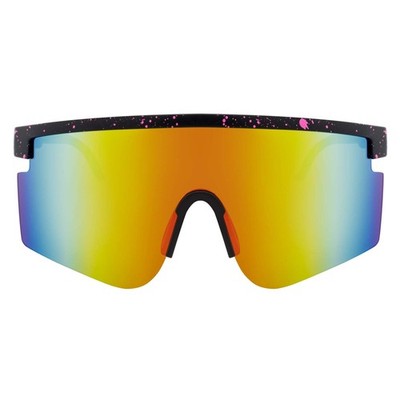 MONOLITH - X-Large Rimless Sports Shield Sunglasses Black Pink-Orange Mirror