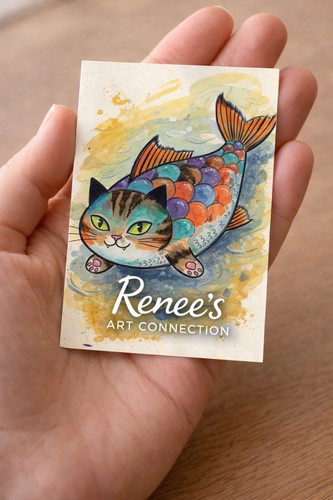 Aceo pring Catfish Kitty Art  Cat Mermaid Fantasy Cute Kawaii 