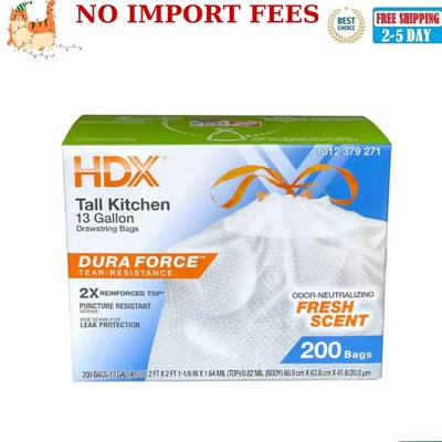 13 Gallon Fresh Scent Tall Kitchen Trash Bags with Drawstring, 200-Count