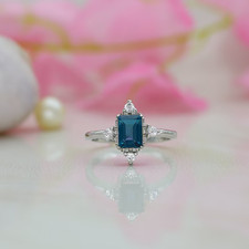 14k Yellow Gold Plated Lab Created London Blue Topaz Engagement Women Ring