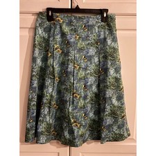 Talbots Womens 6 Blue Green Floral Chrysanthemum A-Line Pleated Cotton Skirt