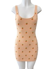Just Polly Peach Tank Dress With Orange Print Rayon Blend Size L Sleeveless Mini