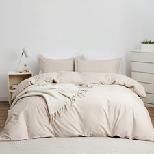 100 Washed Cotton Duvet Cover King Size Soft Breathable Durable Bedding with Zi