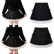 Girls Pleated  Skirt Layered Mini  Skirt Cute Elastic  Waist Bow  Decorated Soft