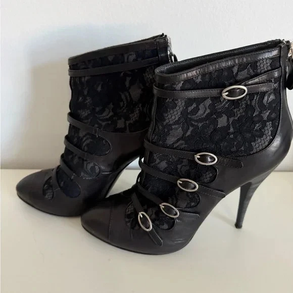 Botines de aguja de encaje negro de diseñador vintage JUST CACALLI, TALLA 38 Foto 4 de 4
