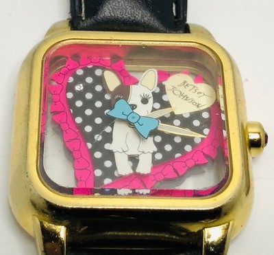 Adorable ￼Betsey Johnson French Bulldog Watch Rotating bow tie, vintage