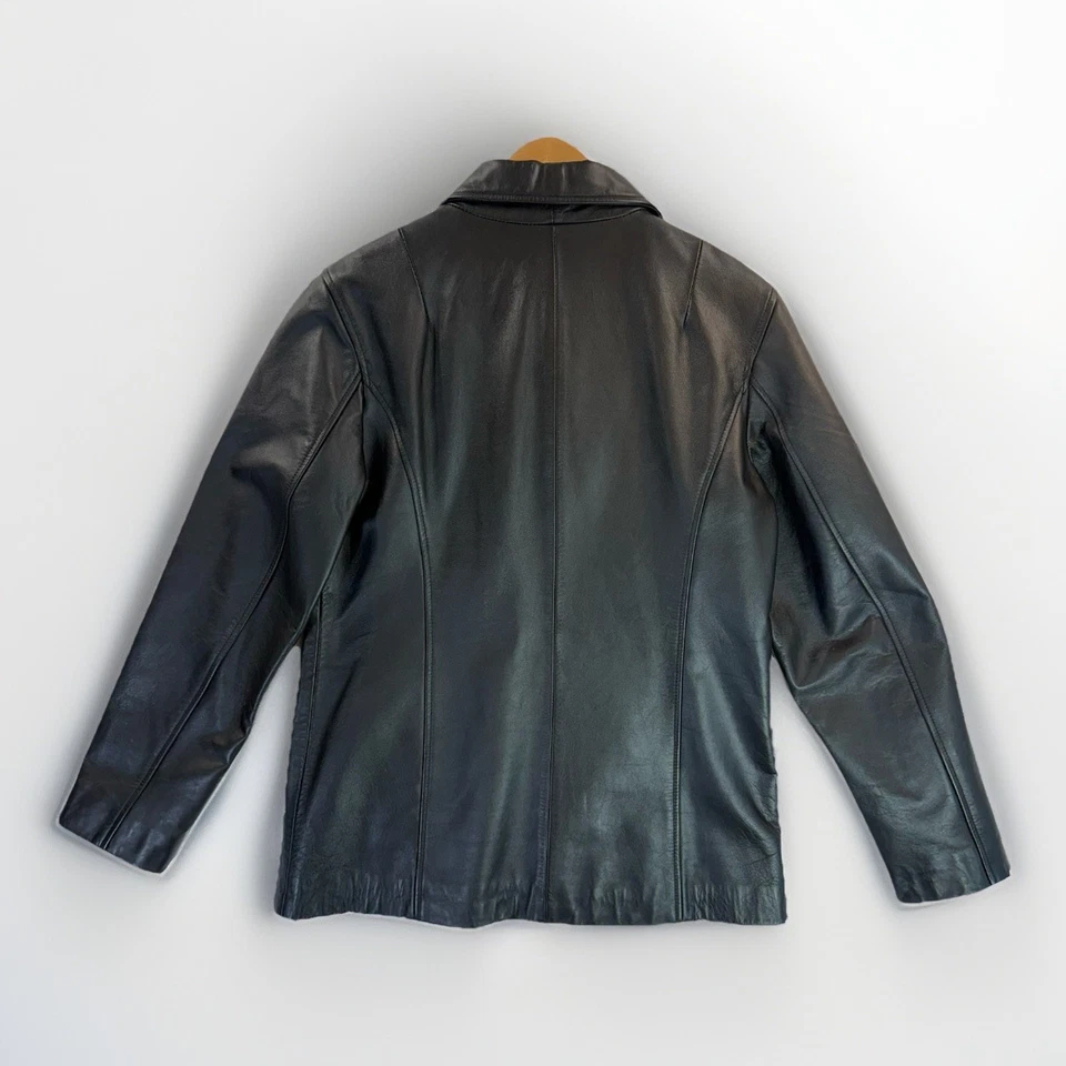 Chaqueta para mujer GAP de cuero genuino negro con cremallera completa talla M mediana - cuero suave Foto 2 de 4