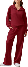 2 Piece Sets for Women 2025 Fall Outfits Sweatsuit Loose Fit Sweatshirt Wide Leg