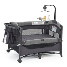 Baby Bedside Bassinet Sleeper,5-in-1 Pack and Play with Full-Size Grey