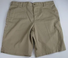 LANDS END Khaki School Uniform Plain Front Chino Shorts Boys 16 NEW
