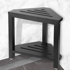 Corner Shower Stool Storage Shelf Foot Rest Shaving Legs Bench Acacia Black