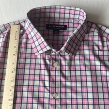 Mizzen  Main Leeward Shirt Men's XL Trim Fit Pink Check Stretch Button Up