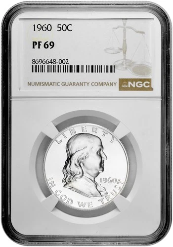 1960 50C Proof Silver Franklin Half Dollar NGC Graded PF 69 in New Holder