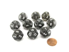 Pack of 10 D12 20mm Koplow Games Glitter Dice - Black