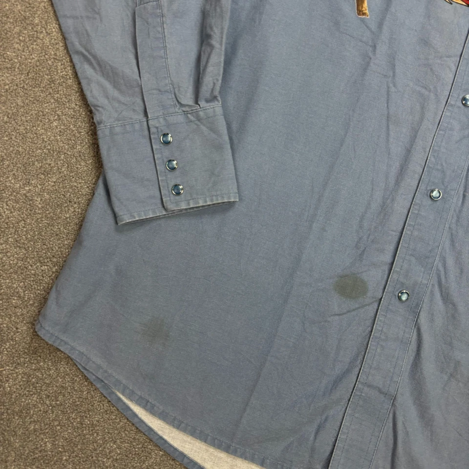 Wrangler Denim Shirt Adult Extra Large Blue Brushpopper Rodeo Cowboy Snap Men - Image 4 of 4