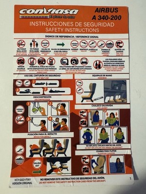 Conviasa Airbus A340-200 Safety Card Venezuelan Airline rare!! 