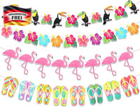 Howaf Hawaii Banner, 4Pcs Hawaii Flamingo Flip Flops Hibiskus Tropische Vogel Bu